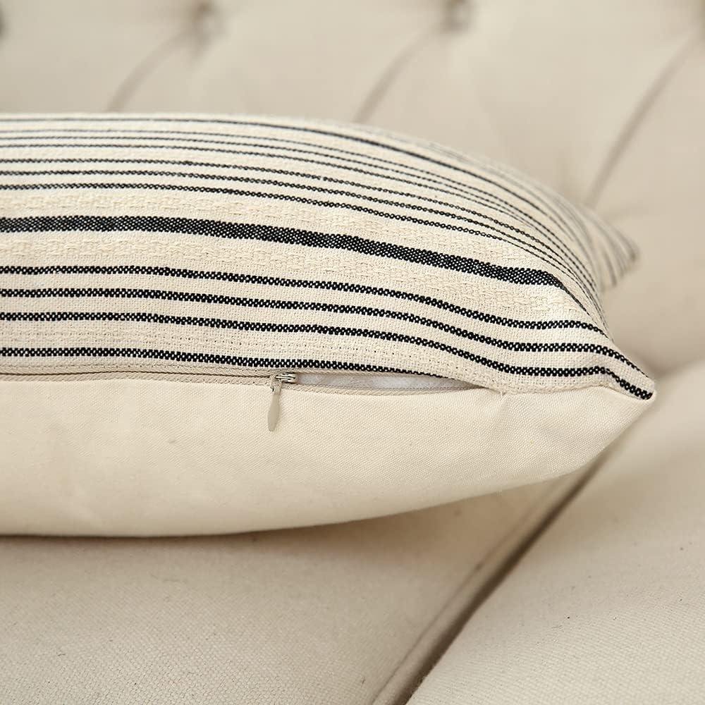 Modern Black and Beige Cotton Striped Throw Pillow Set