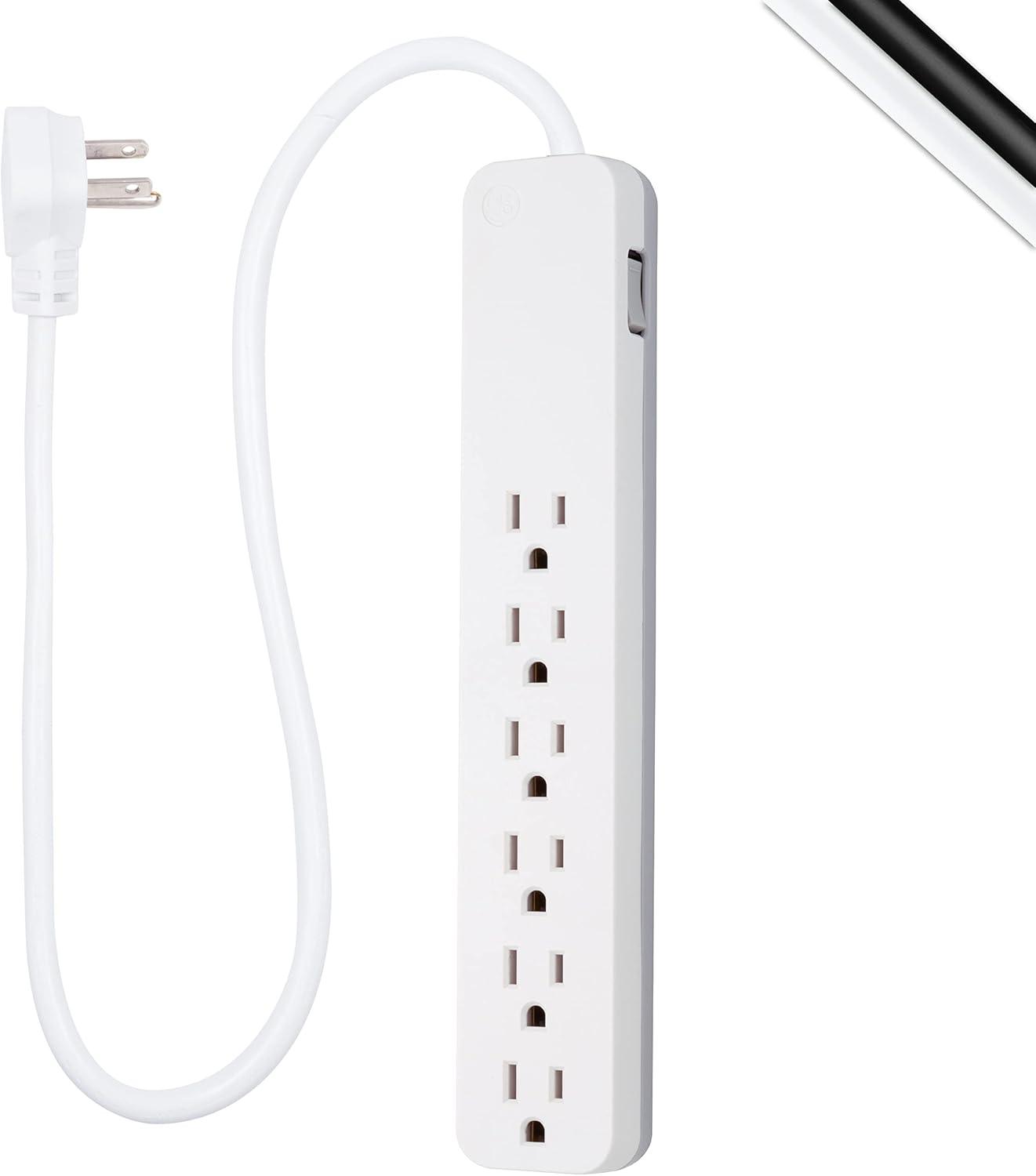 White 6-Outlet Power Strip with Surge Protection and 2ft Cord