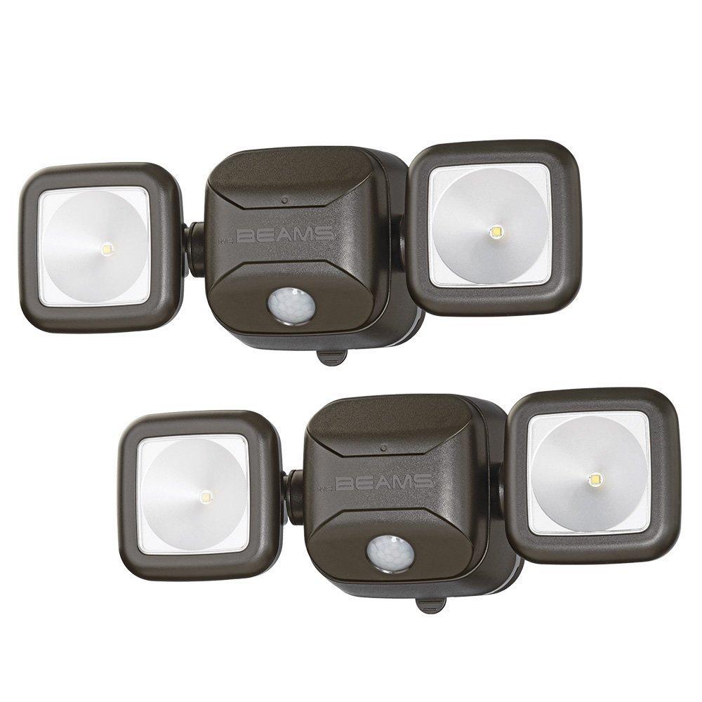 Mr. Beams MB3000 High Performance Wireless Battery Powered Motion Sensing Led Dual Head Security Spotlight, 500 Lumens, Brown, 2 Pack