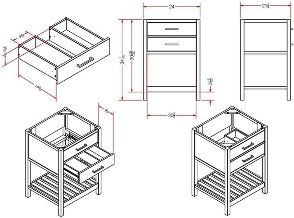 Harrison 24"W Modern Shaker Soft Close Doors Vanity Cabinet With Drawers And Open Storage Shelf