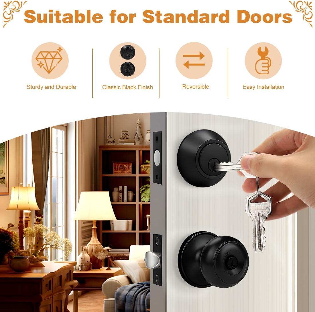 Black Stainless Steel Single Cylinder Door Knob and Deadbolt Set