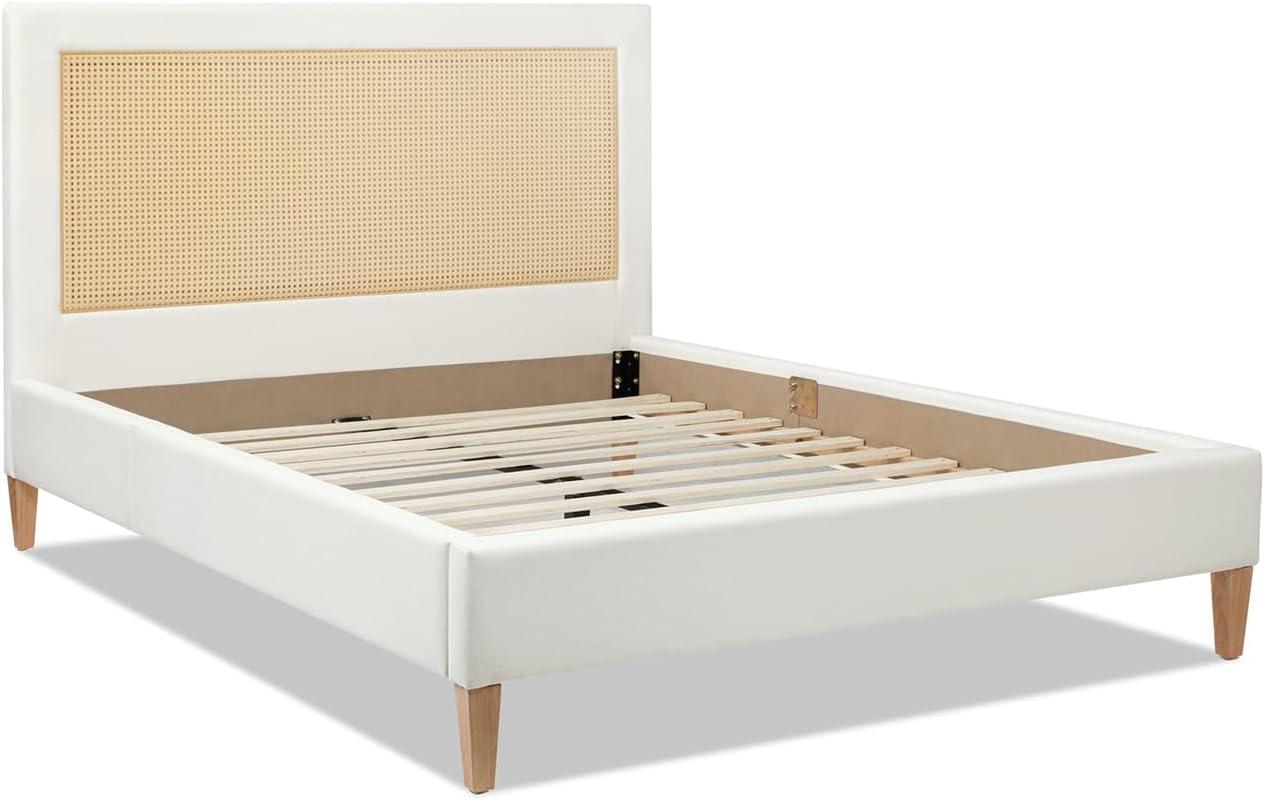 Haley Upholstered Cane-Back Platform Bed Queen Snow White