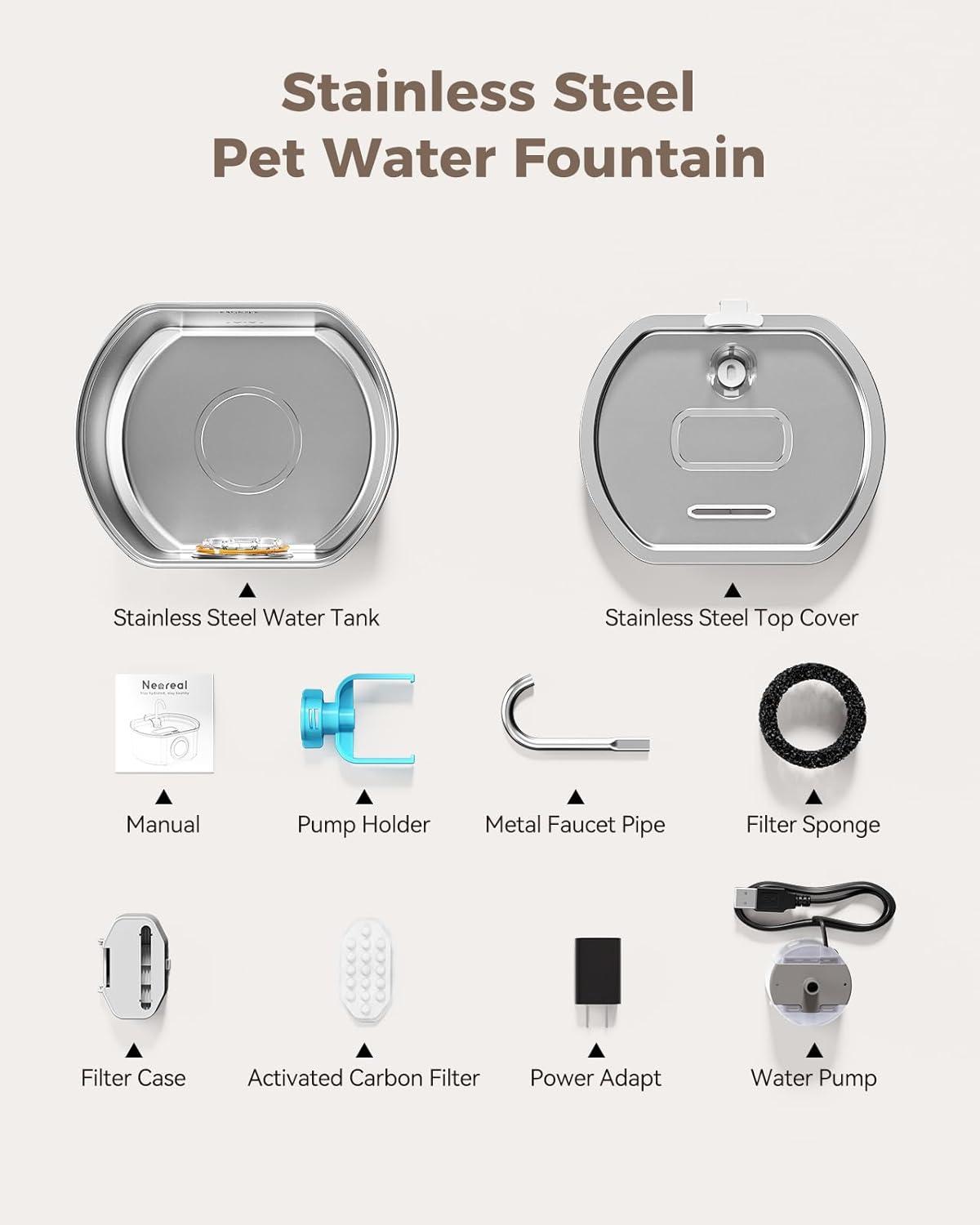 Stainless Steel Automatic Cat Water Fountain with Window