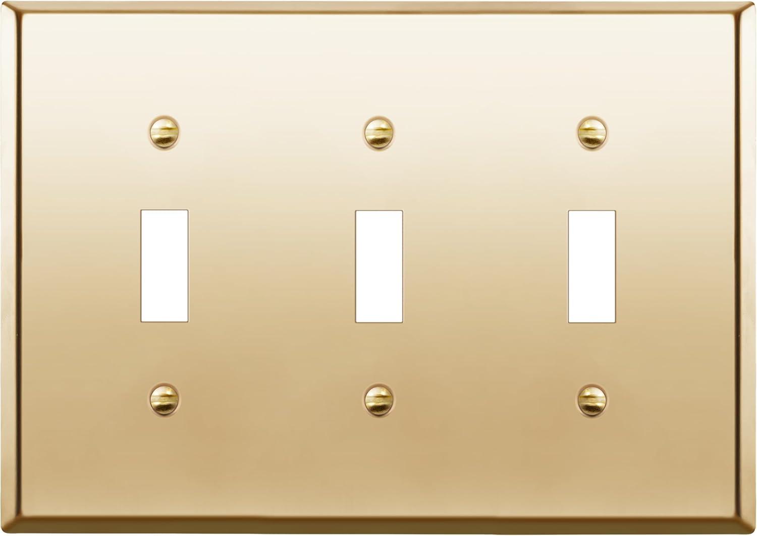 ENERLITES Toggle Light Switch Metal Wall Plate, Stainless Steel, Corrosion Resistant, Size 3-Gang 4.50" x 6.38", 7713-PB, 302 Polished Brass, Gold