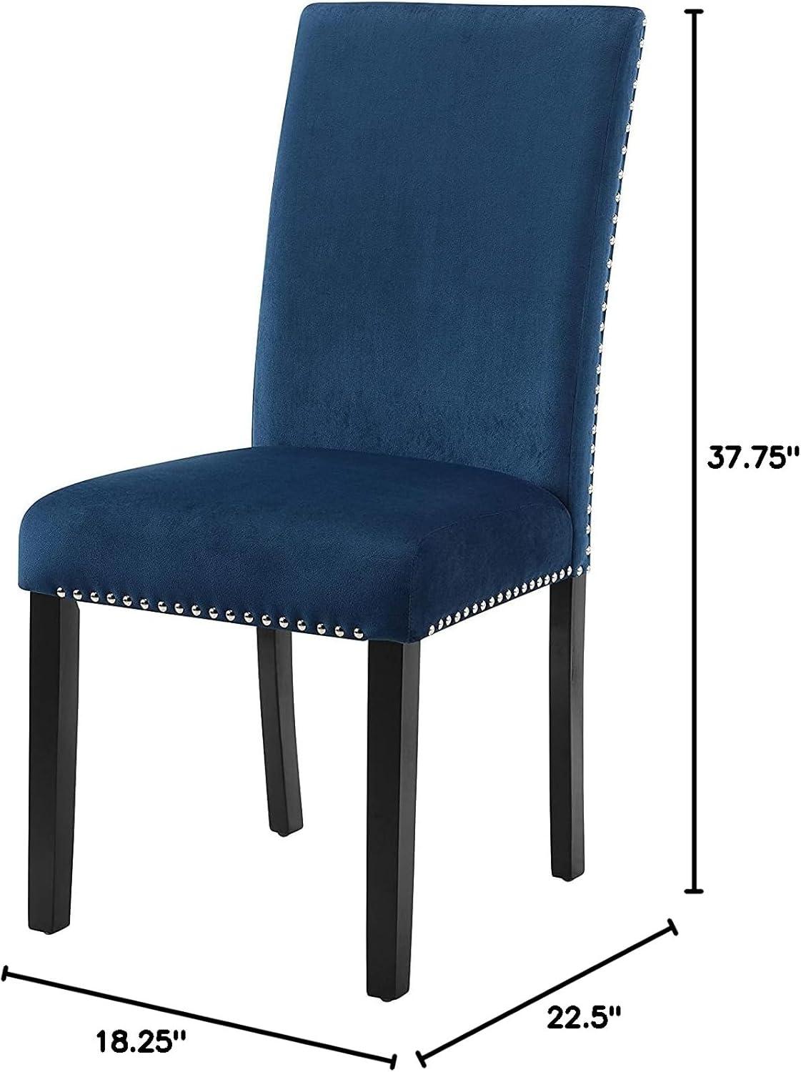 New Classic Furniture 37.75" Velvet & Wood Dining Chair in Blue (Set of 2)