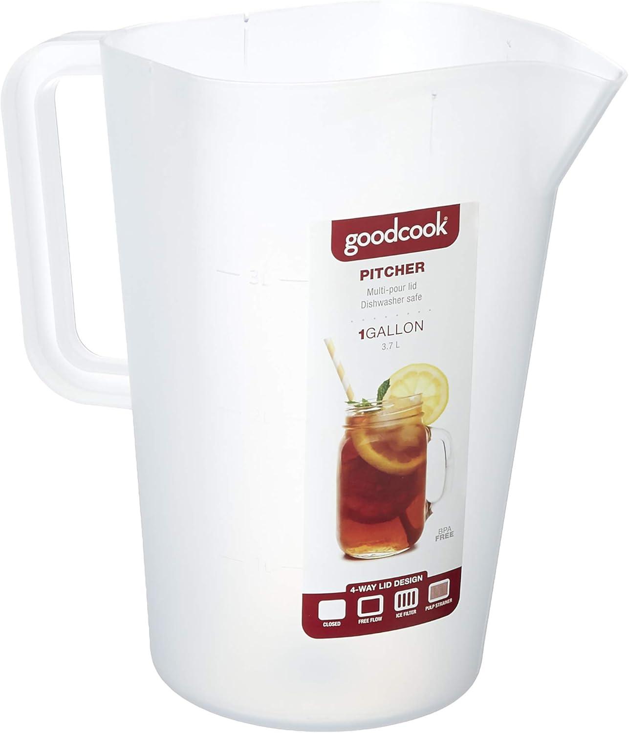 GoodCook Plastic Pitcher with 4 Way Lid - 1 Gallon - Red
