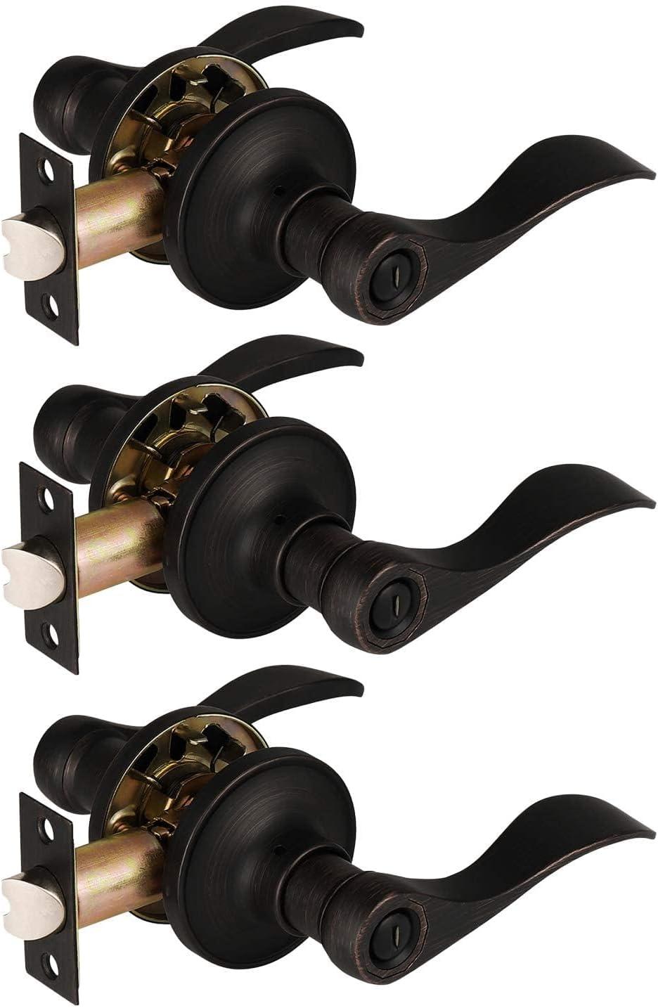 Oil Rubbed Bronze Modern Key Lock Door Lever Set