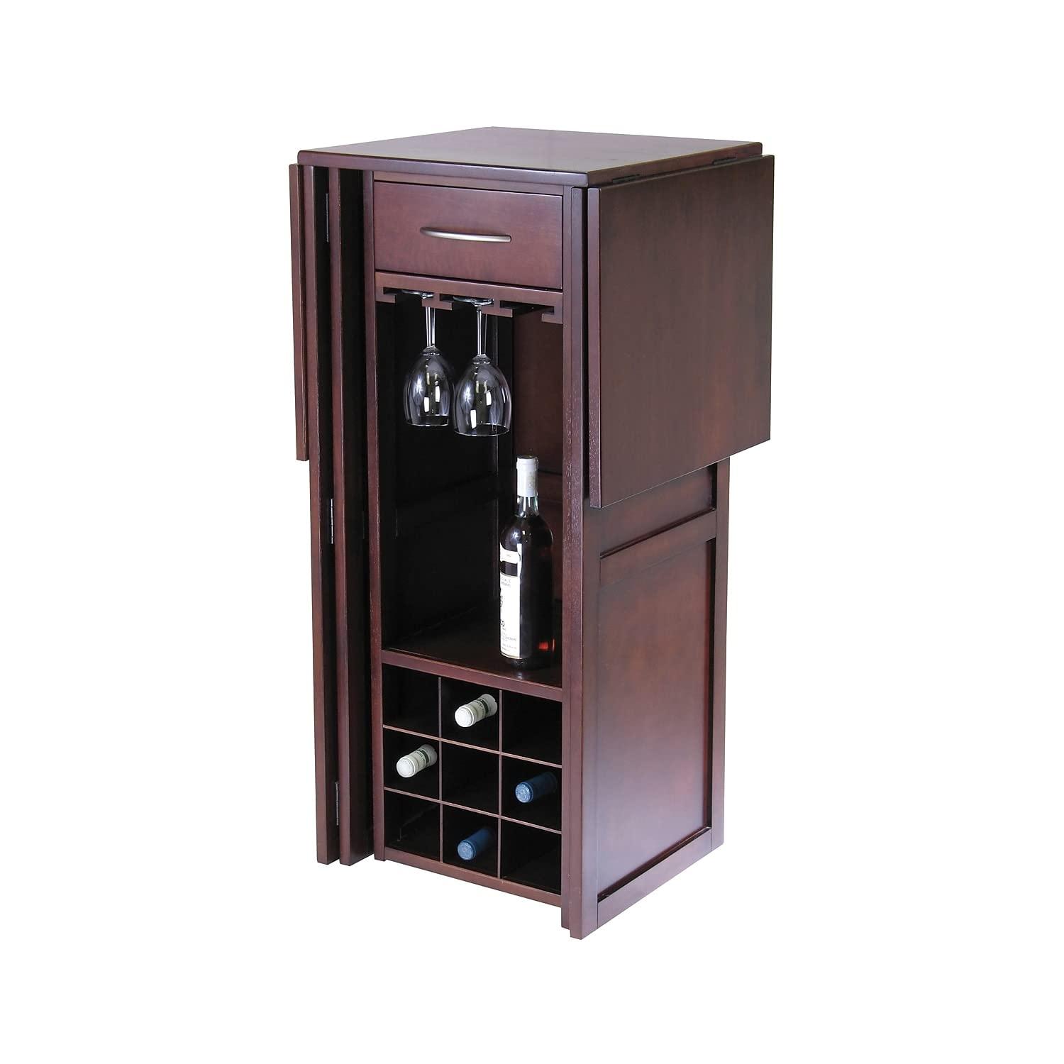 Winsome Wood Newport Expandable Entertainment Wine Bar, Walnut