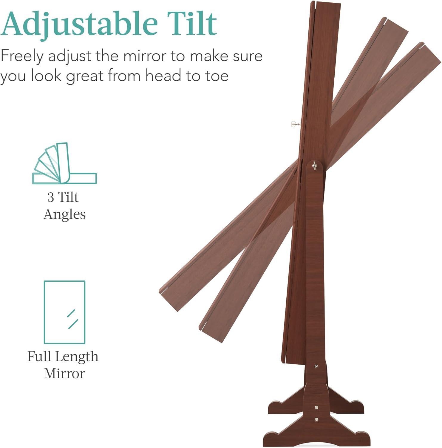 Best Choice Products Jewelry Armoire Cabinet, Full Length Mirror w/ Velvet Storage Interior, Lock - Walnut