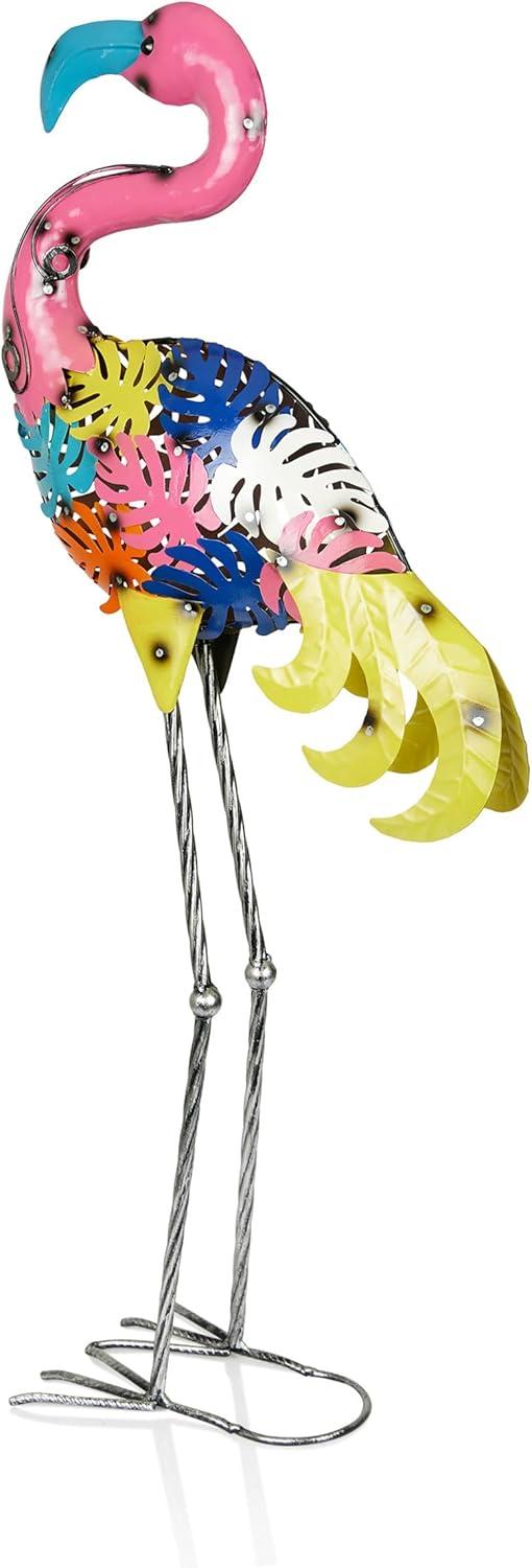 Alpine Corporation Metal Colorful Flamingo with Leaves Decor