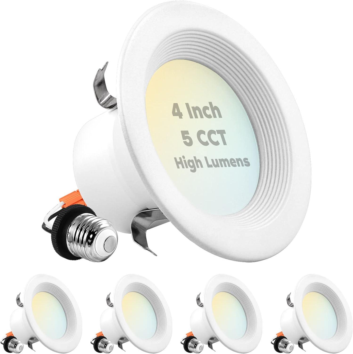 White 4-Inch Aluminum LED Recessed Can Lights with Adjustable Color Temperature