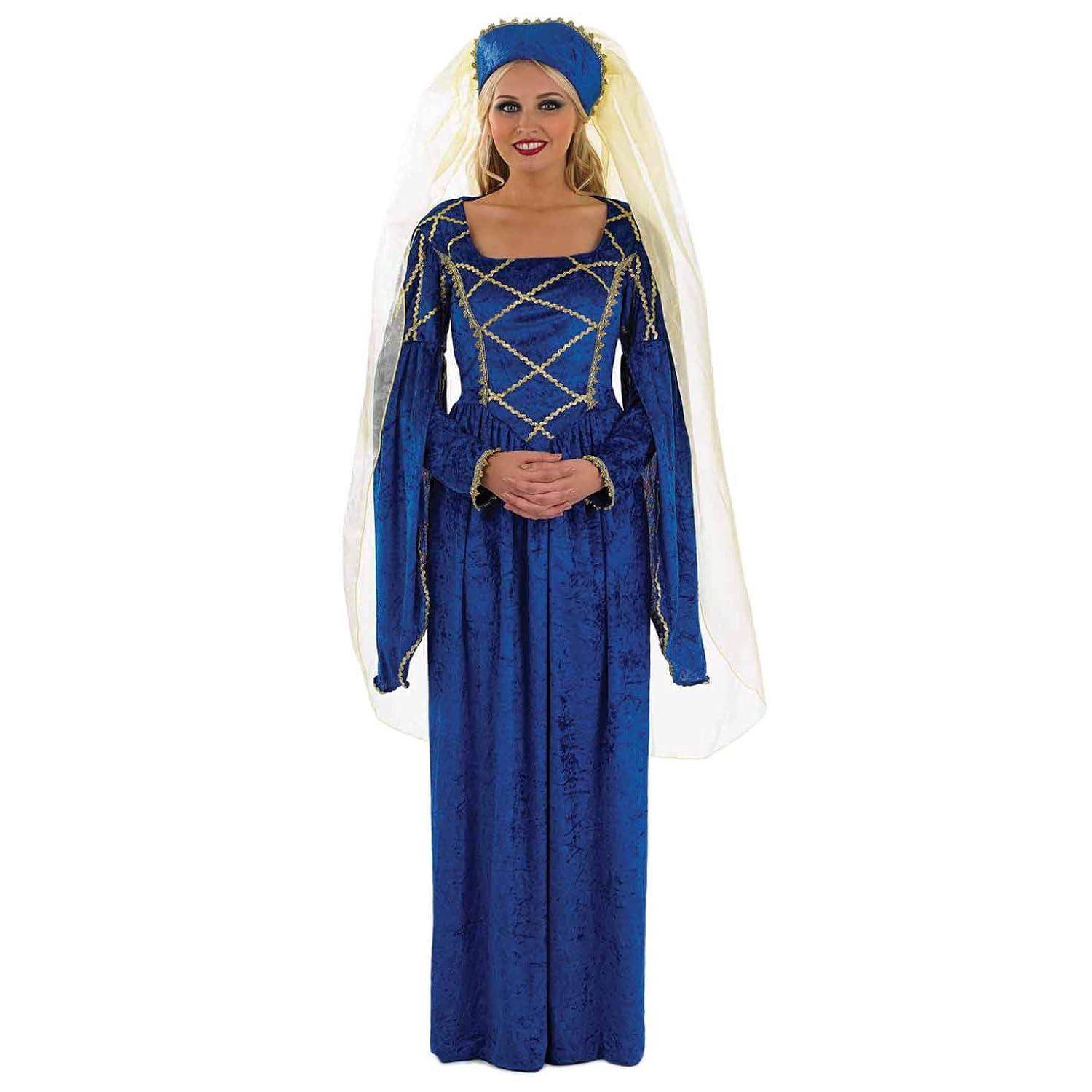 Fun Shack Womens Tudor Queen Costume Ladies Medieval Princess Lady Fancy Dress Halloween Blue L