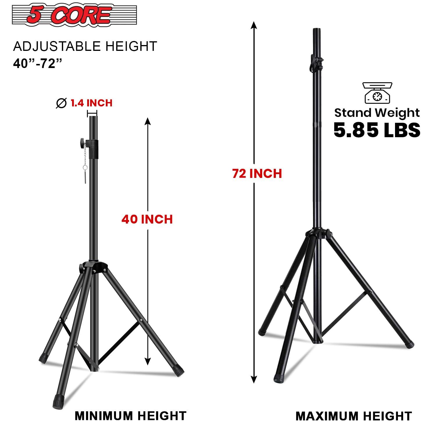 Inbox Zero 5 Core Speaker Stand Tripod Heavy Duty Adjustable Up to 72 Inch DJ Studio Monitor Stands Pole Mount