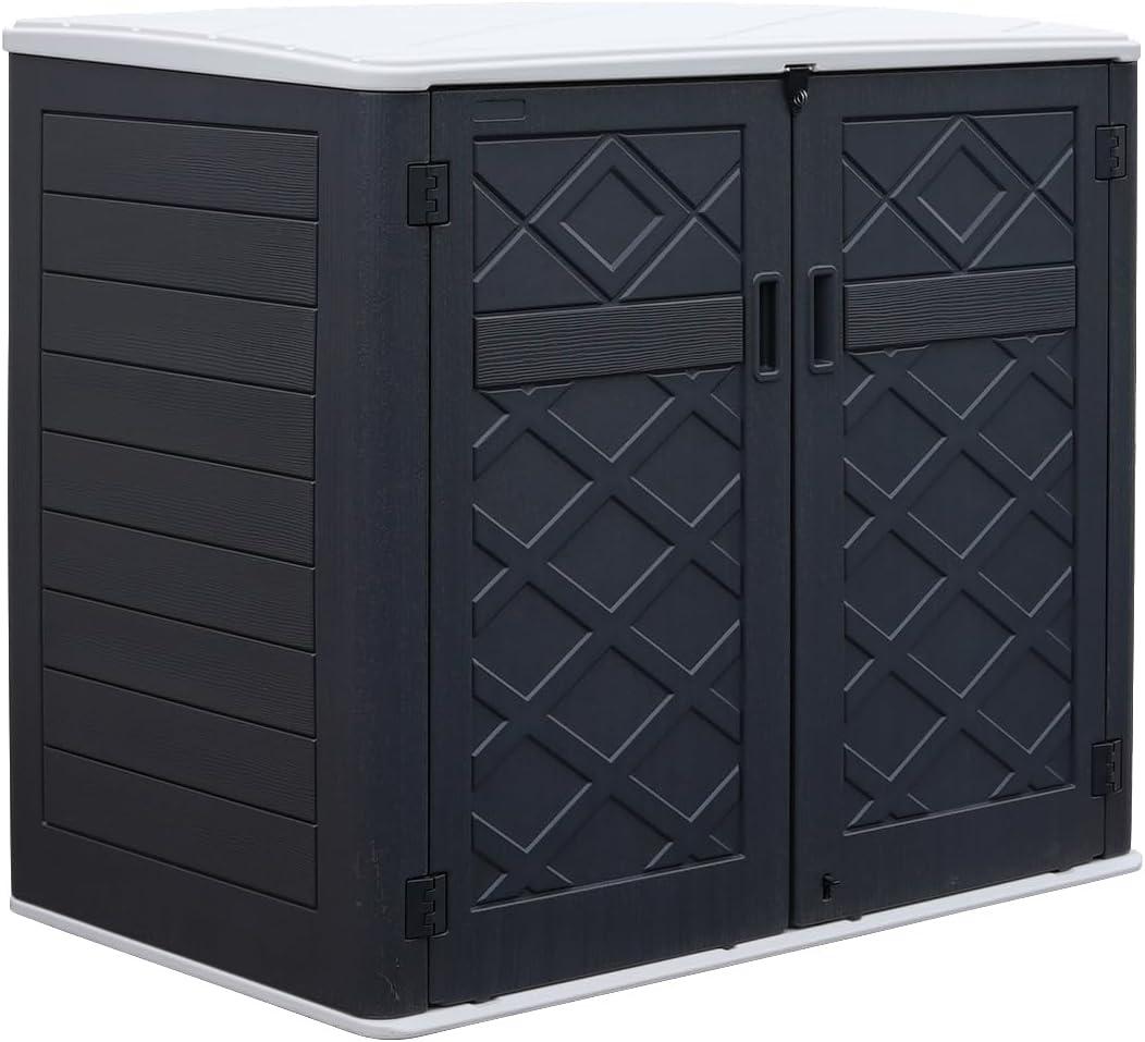 Large Brown Resin Outdoor Storage Shed with Shelving