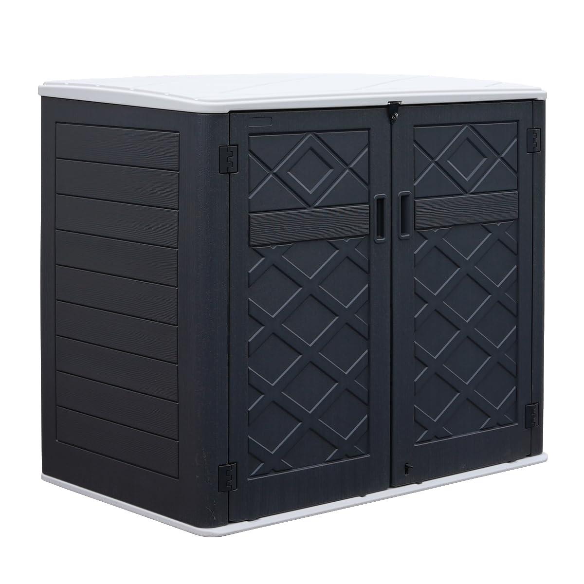 Large Brown Resin Outdoor Storage Shed with Shelving