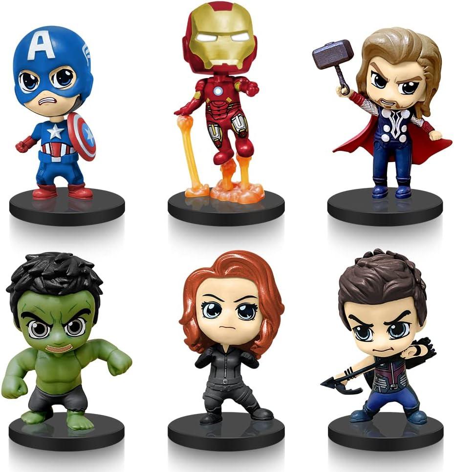 Set of 6 Mini Superhero PVC Action Figures with Bases