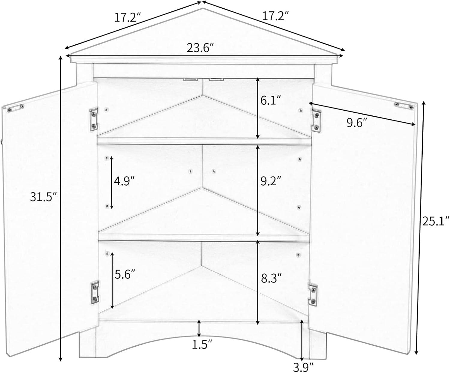 Corner Storage Cabinet with 2 Doors and Shelves, Freestanding Floor Cabinet Bathroom Corner Cabinets for Home Kitchen, Bathroom Grey