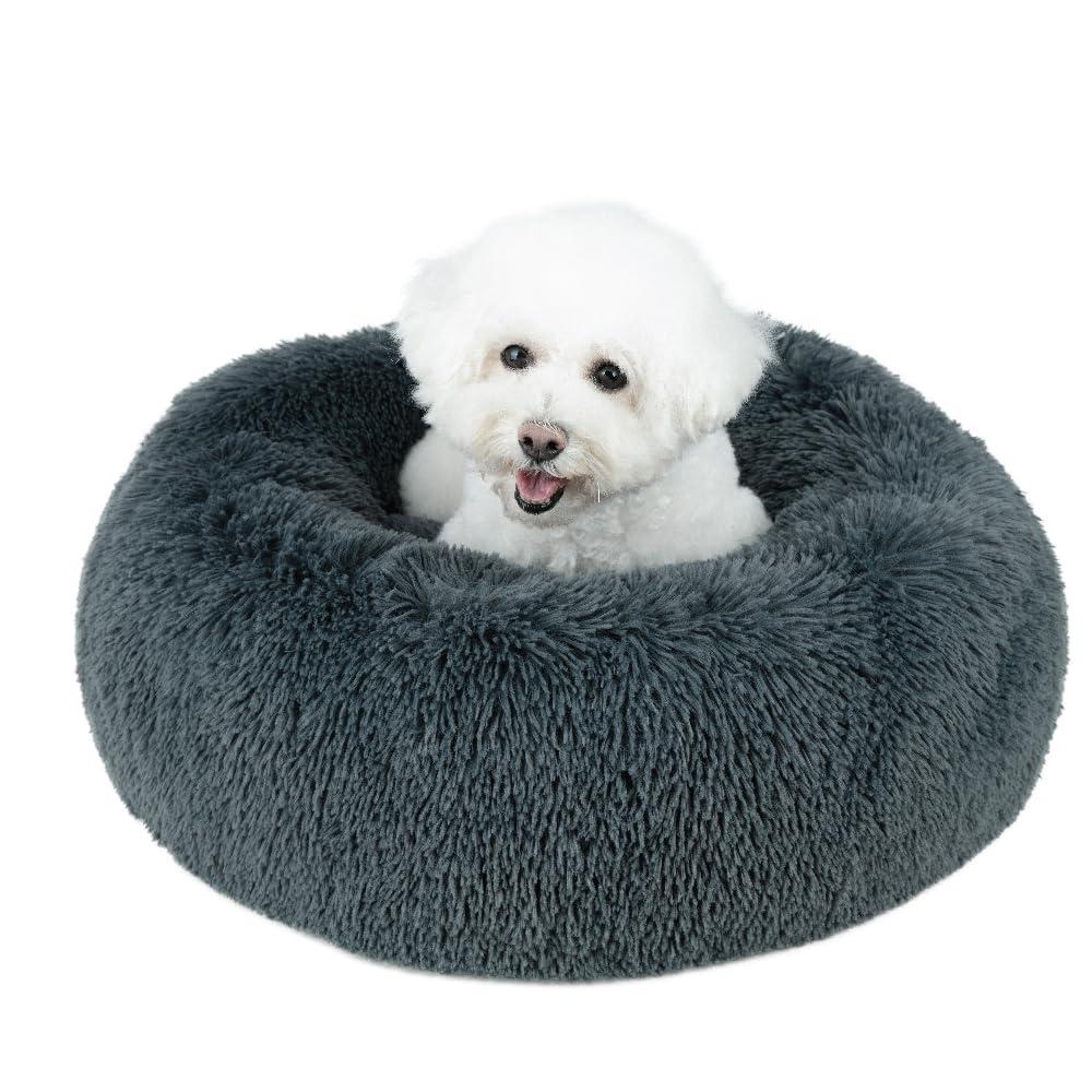 Best Pet Supplies Donut Dog Bed with Faux Fur, Anti-Anxiety Cushion, Slip-Resistant