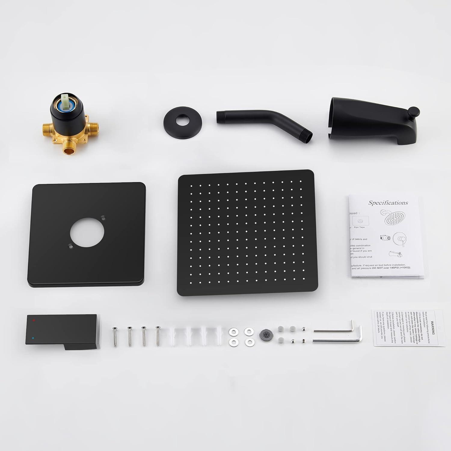 Alesco Shower Faucet Set, Black Tub Shower Faucet with 8-Inch Showerhead and Bathtub Spout, Showerhead and Handle Set Include Valve and Trim Kit, Matte Black