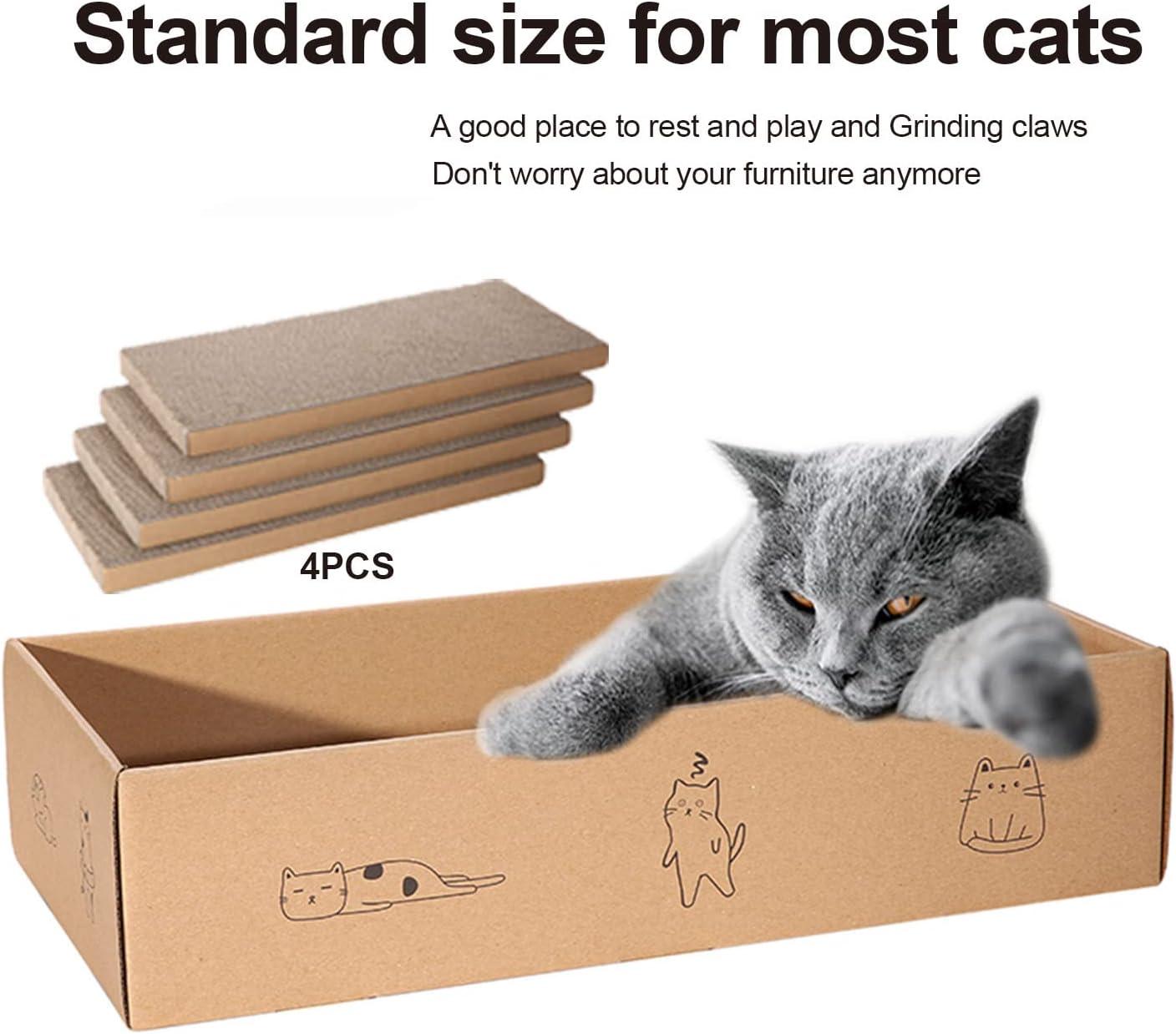 4 Packs in 1 Cat Scratch Pad with Box, Cat Scratcher Cardboard,Reversible,Durable Recyclable Cardboard, Suitable for Cats to Rest, Grind Claws and Play with Scratch Box