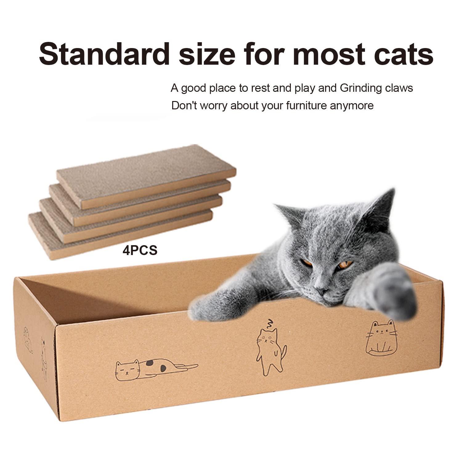 4 Packs in 1 Cat Scratch Pad with Box, Cat Scratcher Cardboard,Reversible,Durable Recyclable Cardboard, Suitable for Cats to Rest, Grind Claws and Play with Scratch Box