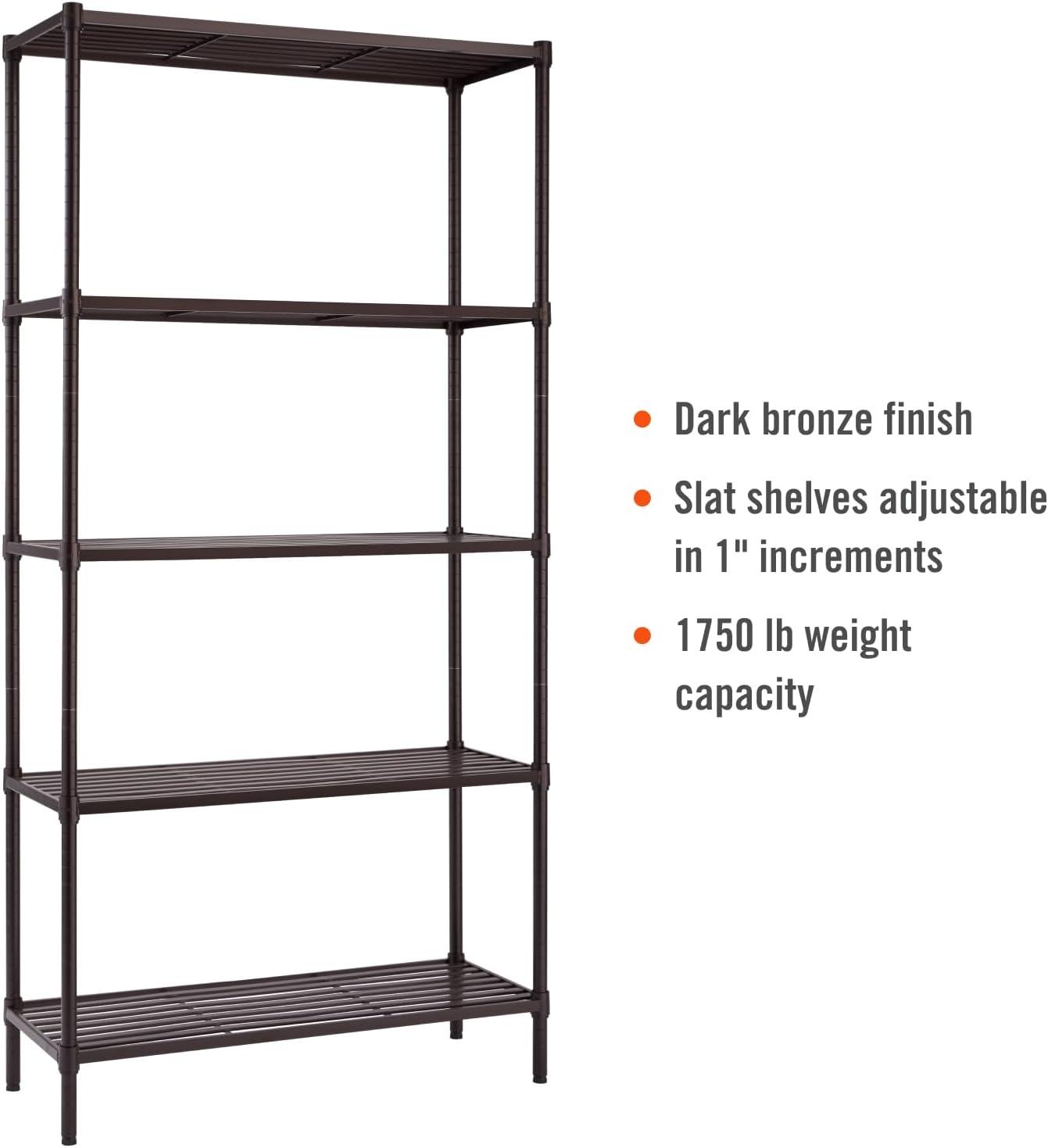 36" W x 14" D x 72" H 5 Tier Slat Shelving