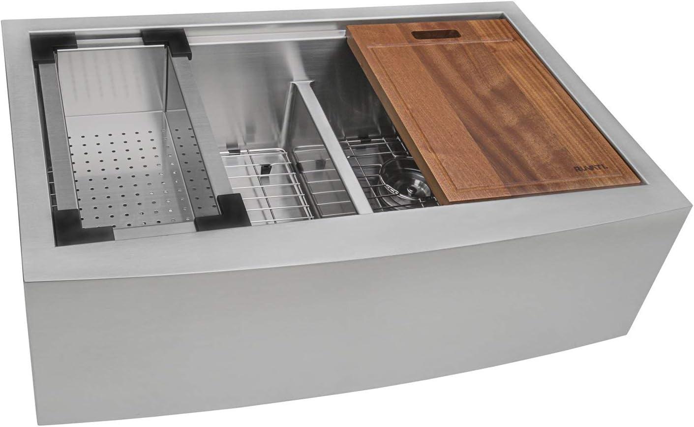Ruvati RVH9301 Ruvati 36" Apron-front Workstation Low-Divide 50/50 Farmhouse Kitchen Sink Stainless Steel