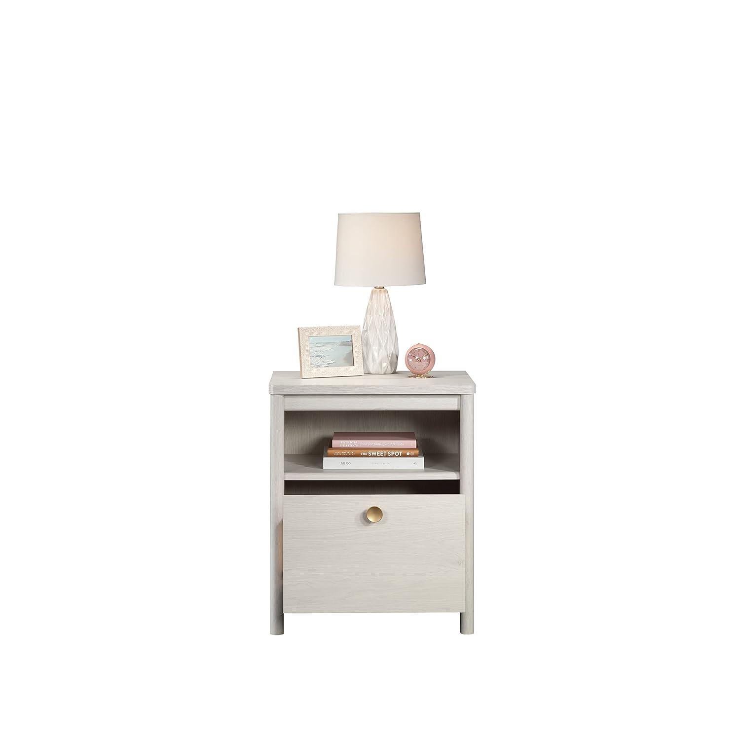 Dover Edge 1 Drawer Nightstand with Shelf Glacier Oak - Sauder: Mid-Century Modern Bedside Table, Laminated Surface, Metal Hardware