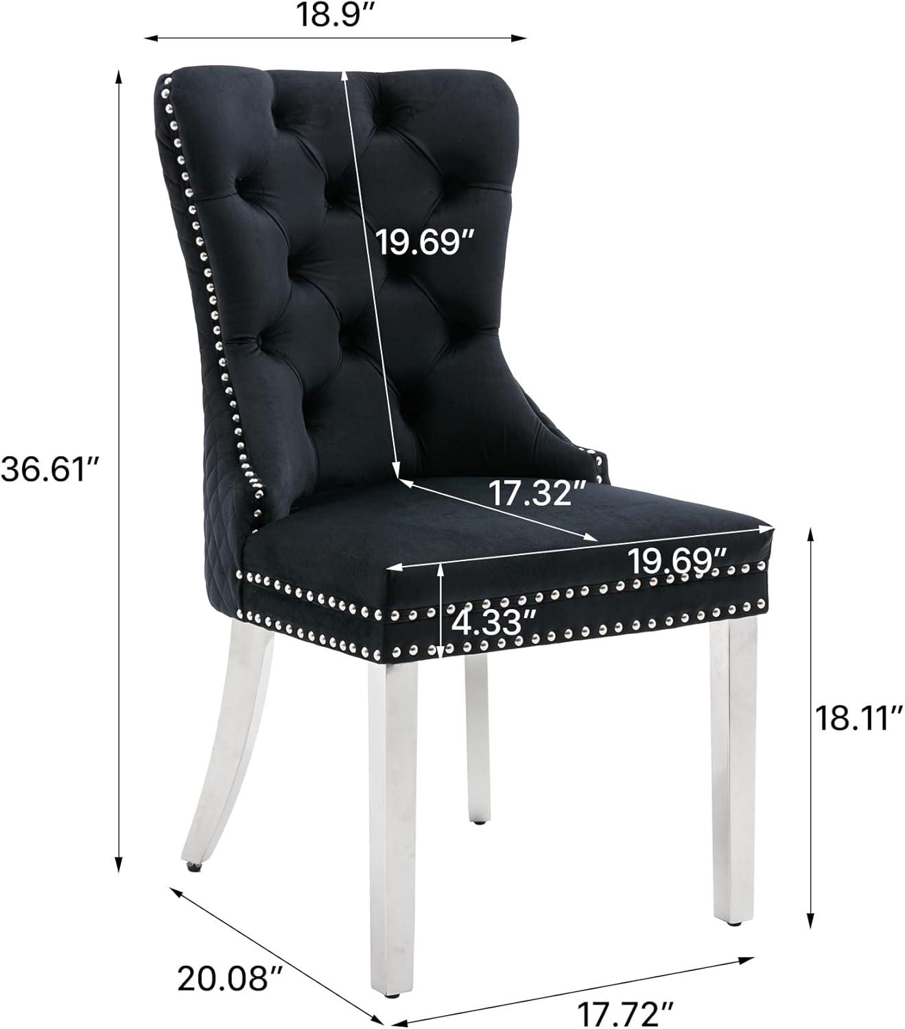 Black Velvet Upholstered Dining Chairs with Stainless Steel Legs