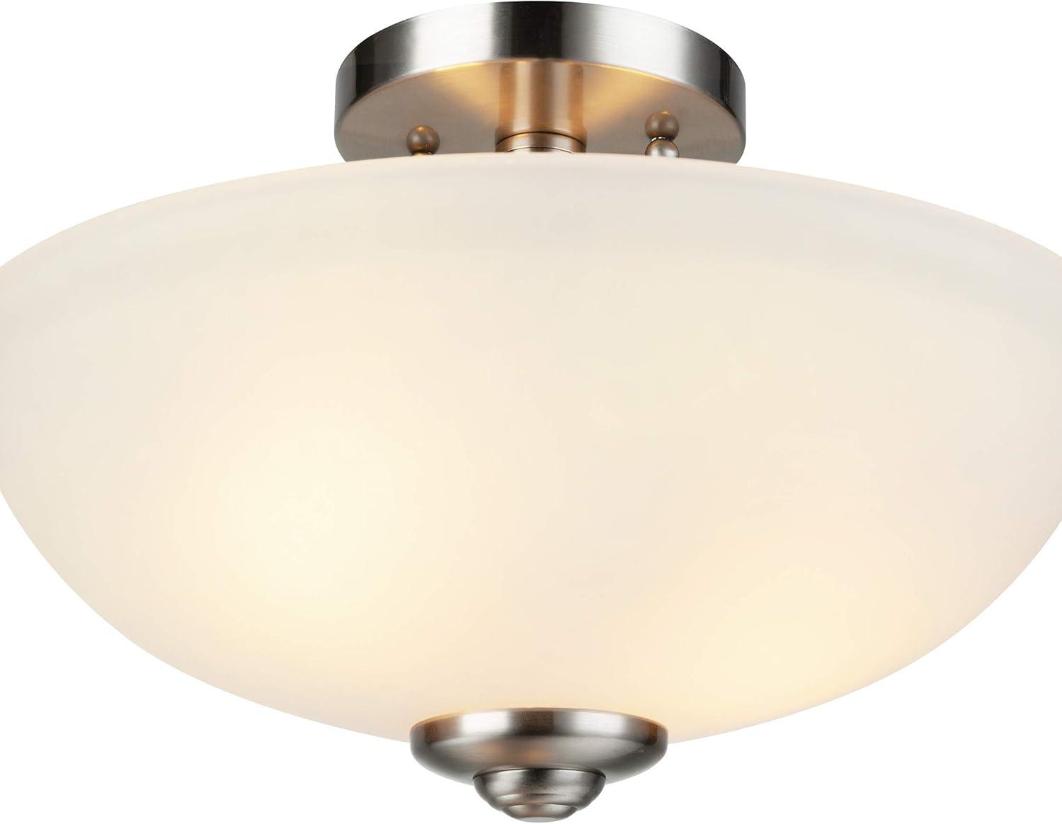 Globe Electric Vienna 2-Light Brushed Nickel Semi-Flush Mount with Frosted Glass Shade, 61025