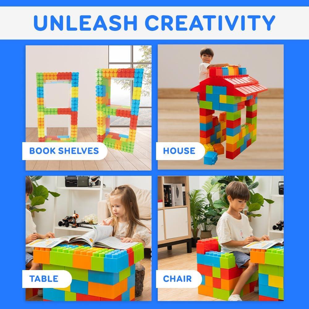 PLATPORTS Huge Blocks - Giant Plastic Blocks - Big Blocks - Jumbo Blocks - Big Building Blocks Jumbo - Jumbo Building Blocks - 86 Pieces Large Blocks for Kids Ages 1 to 8 with Wheels