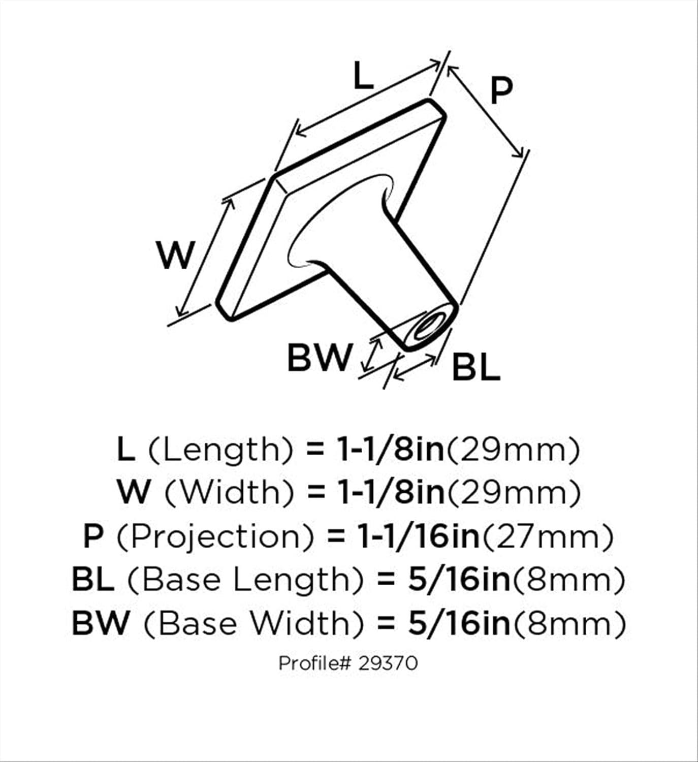 Satin Nickel Square Cabinet Knob with Mounting Hardware