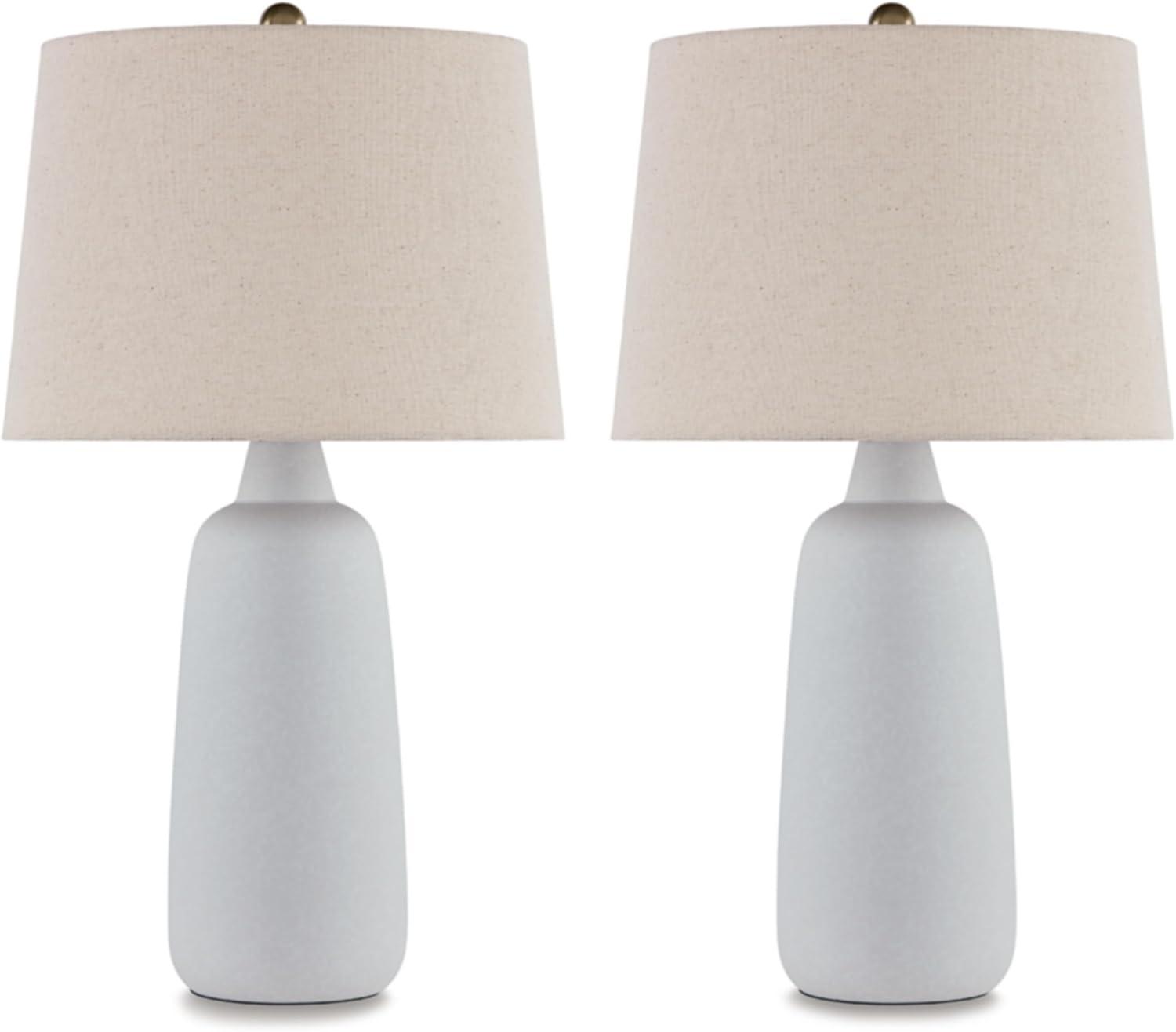 White Ceramic Table Lamp Set with Beige Empire Shade and 3-Way Switch