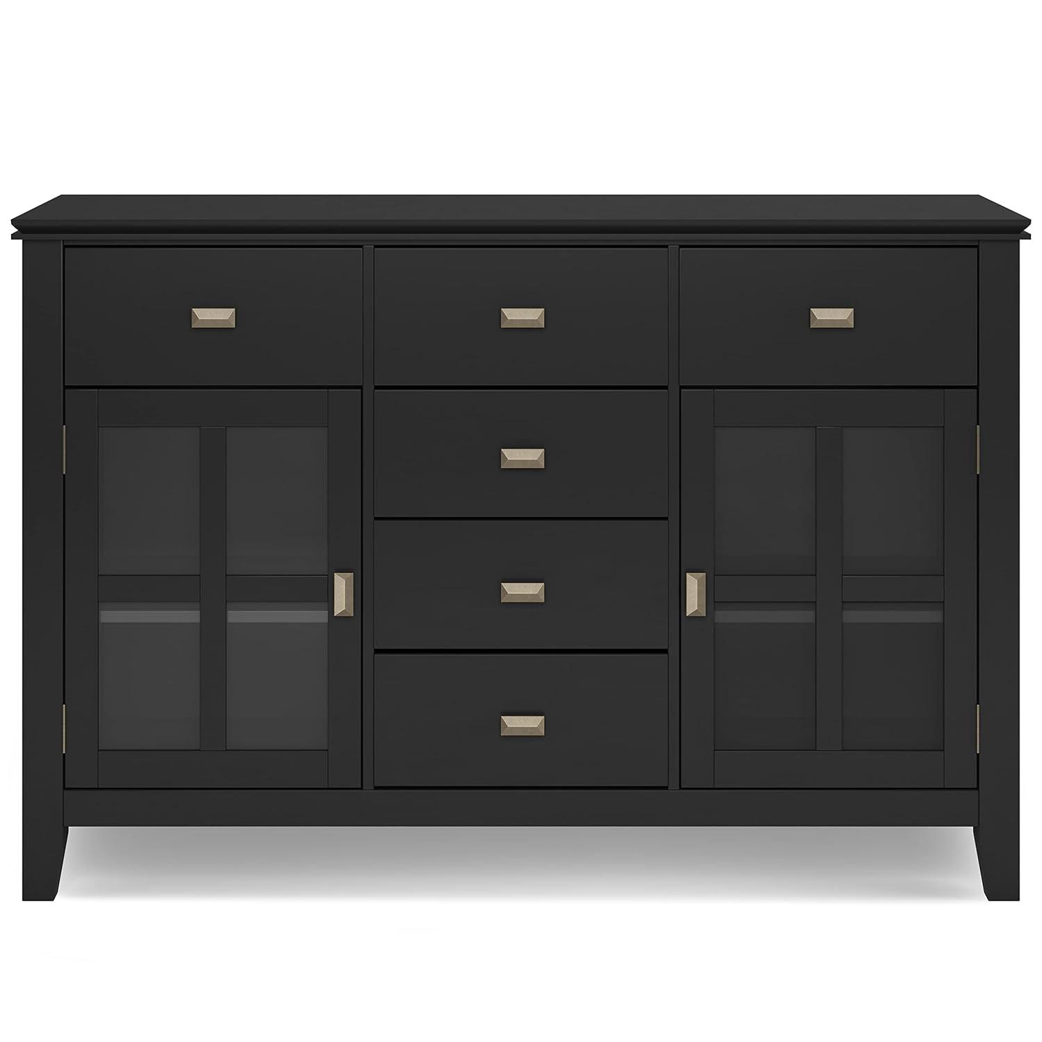 Simpli Home Artisan 54"W Solid Wood Sideboard Buffet with Tempered Glass Doors and 6 Drawers