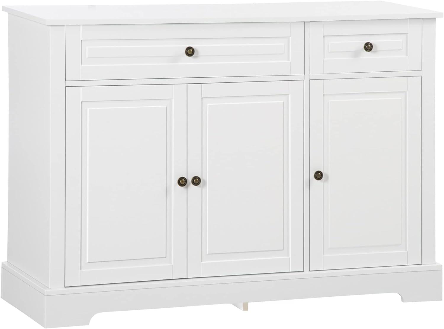 Qumbnk Sideboard Buffet Cabinet with 2 Drawers and Shelves, Perfect for Home, Living Room, Kitchen, White