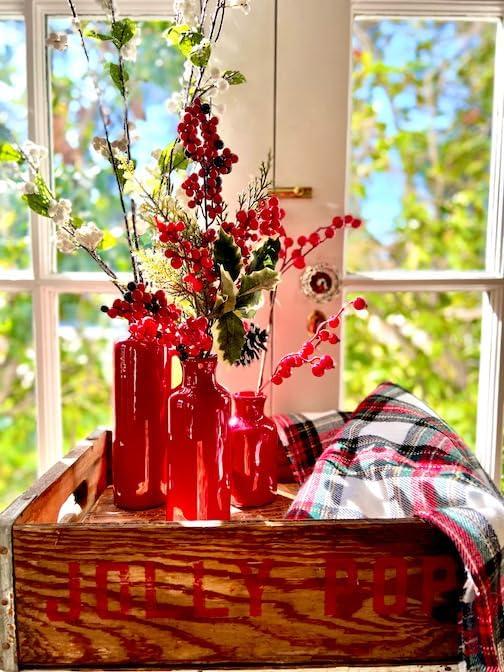 Red Ceramic Bottle Vase Set in Three Sizes