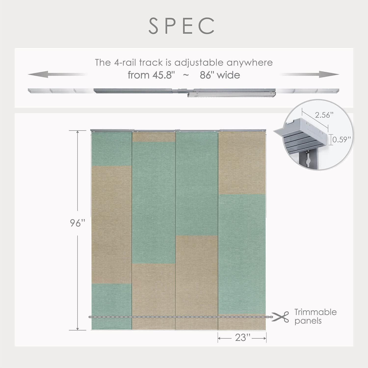 Adjustable Blackout Woven Fabric Panel Track Blinds, 45.8"-86" W x 96" H