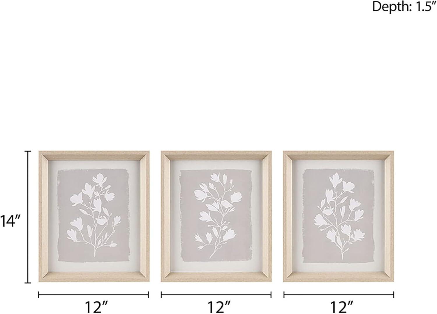 3pc Fair Florets Framed Glass Wall Art Set Beige - Madison Park: Modern Botanical Decor, MDF & Polyethylene