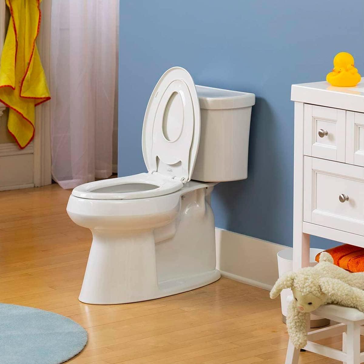 Little2Big Toilet Seat with Built-In Potty Training Seat, Slow Close, Easy Install, Elongated, White