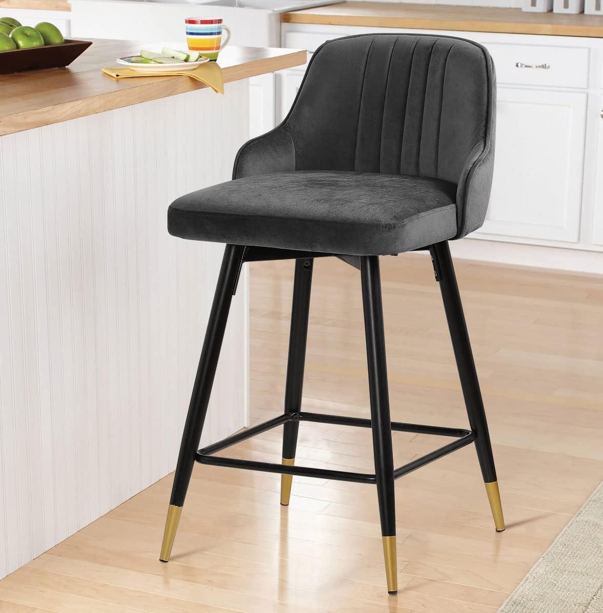 Everly Quinn Swivel Velvet Upholstered Counter & Bar Stool (Set of 2)