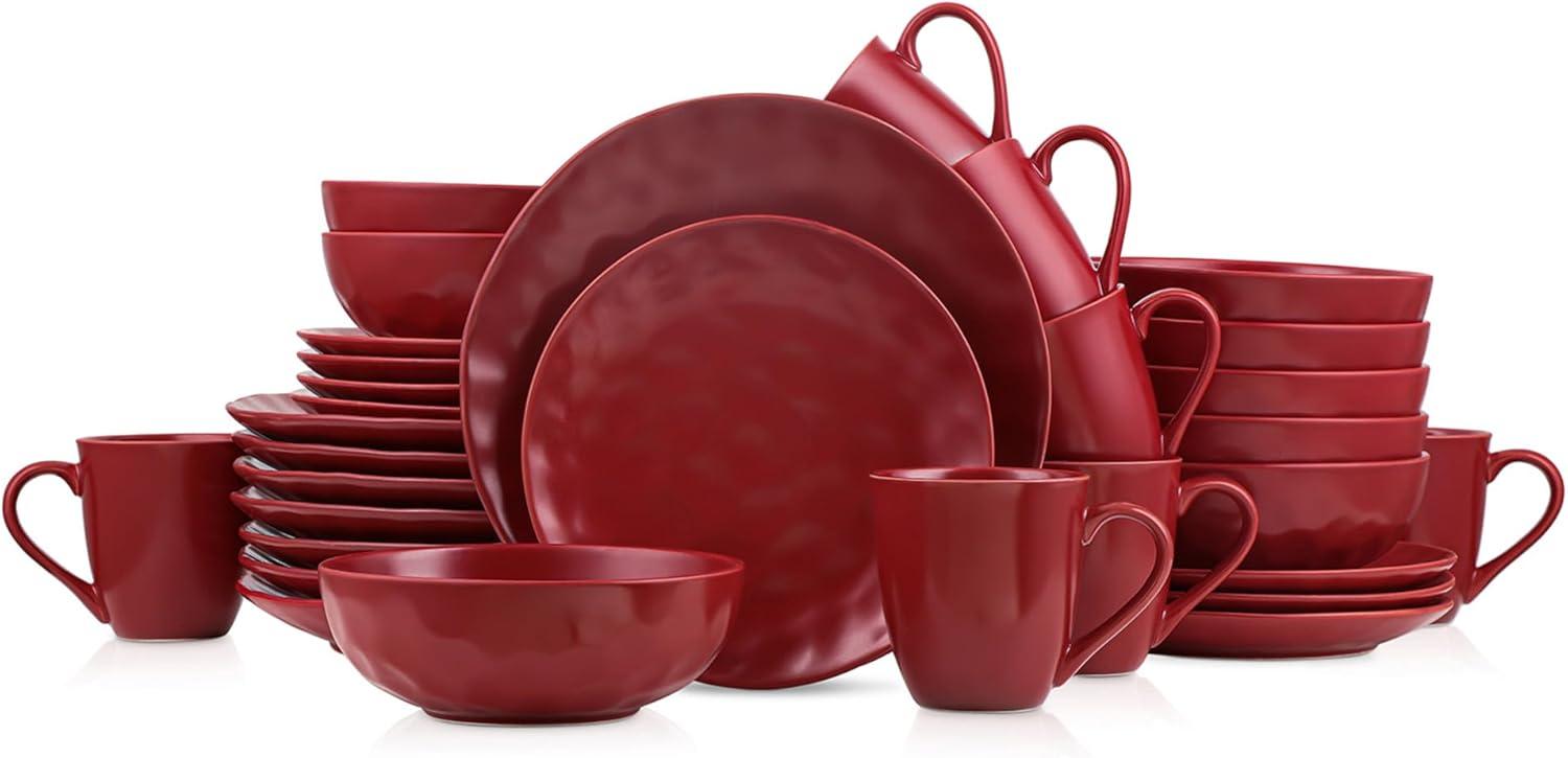 Sam 32-Piece Red Textured Porcelain Dinnerware Set