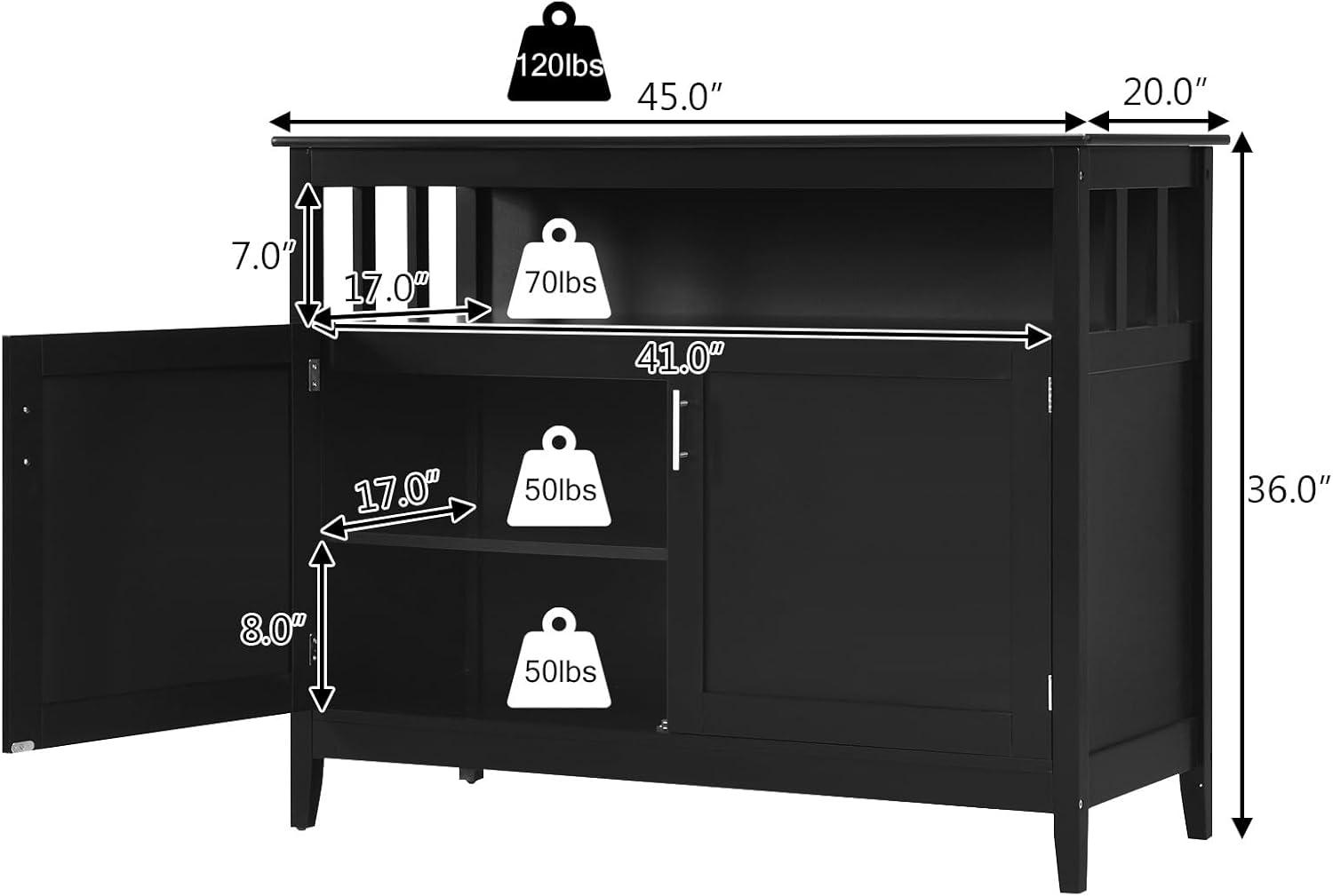 Costway Kitchen Sideboard Buffet Server Cupboard Storage Cabinet w/2 Doors Black