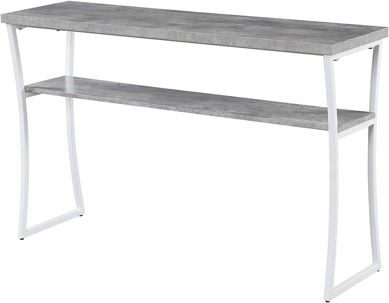 Modern Birch and White Metal Console Table with Storage Shelf