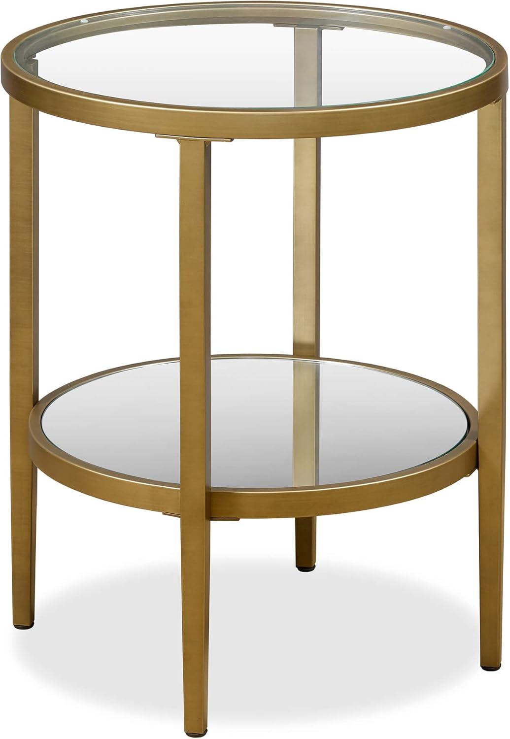 Evelyn&Zoe 20" Antique Brass Finish Metal/Glass Side Table