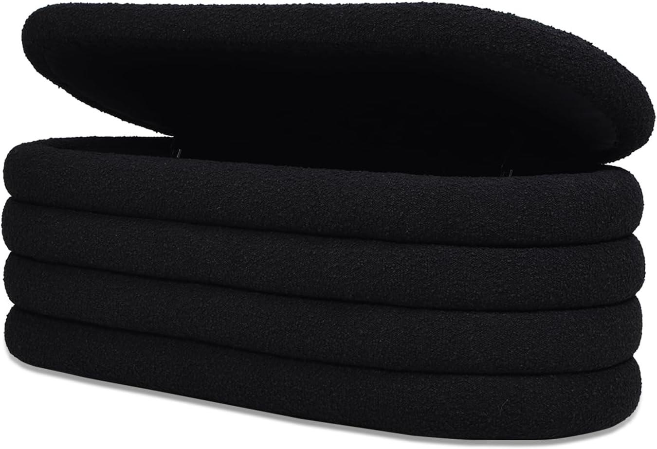 Everly Quinn Boucle Upholstered Storage Bench