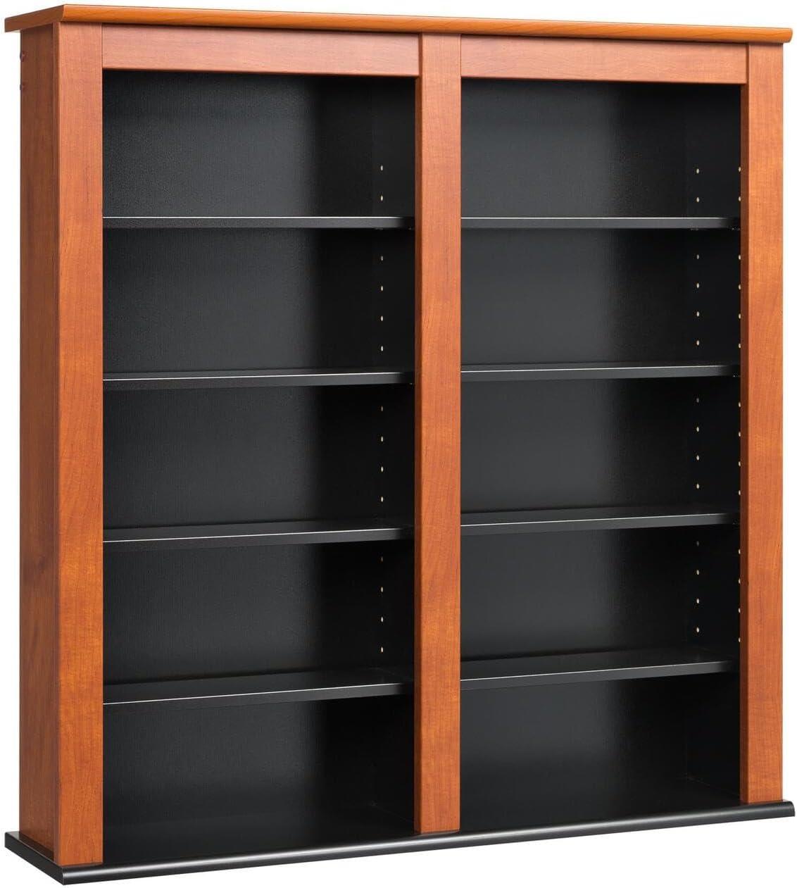 Prepac Double Floating Media Wall Storage in Cherry and Black