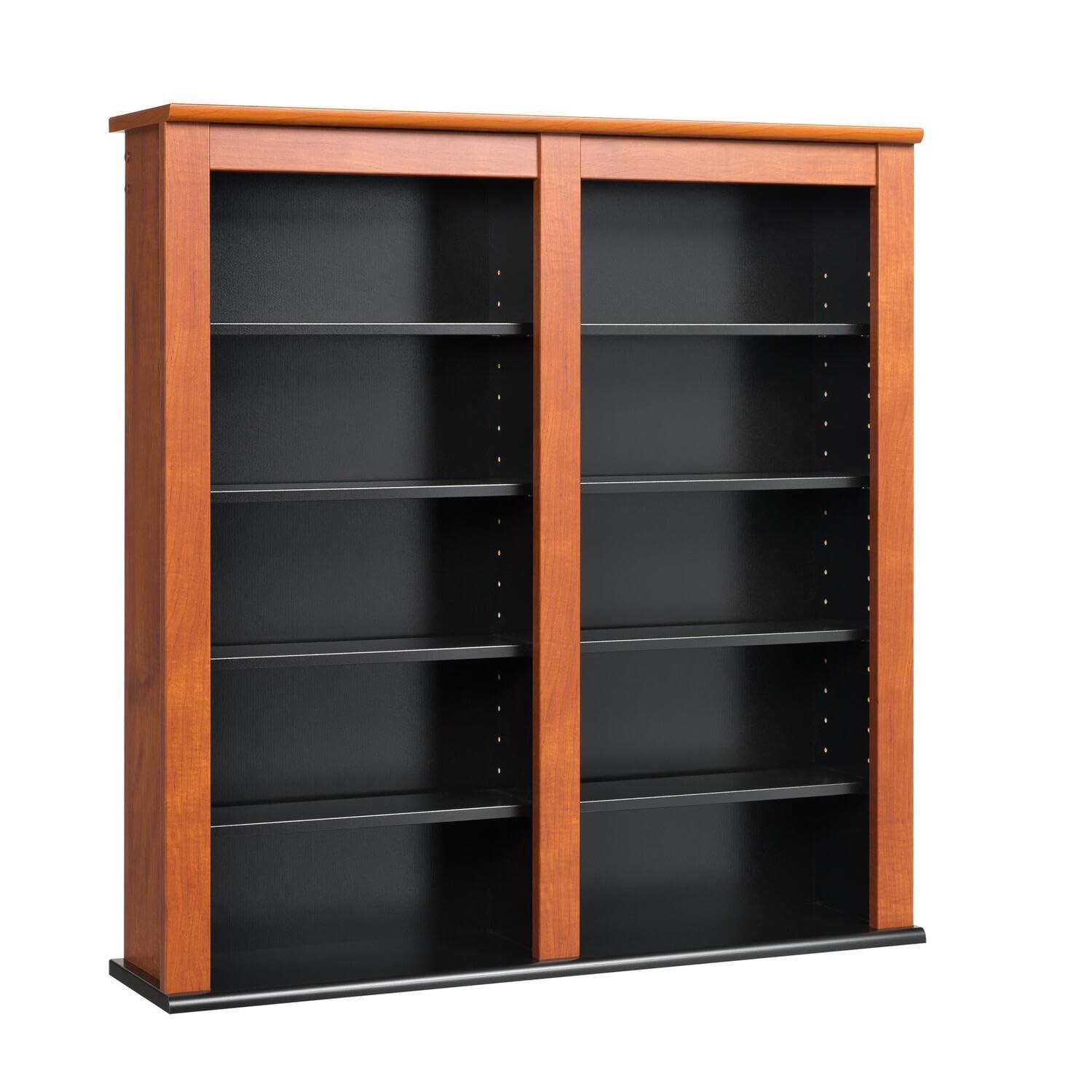 Prepac Double Floating Media Wall Storage in Cherry and Black