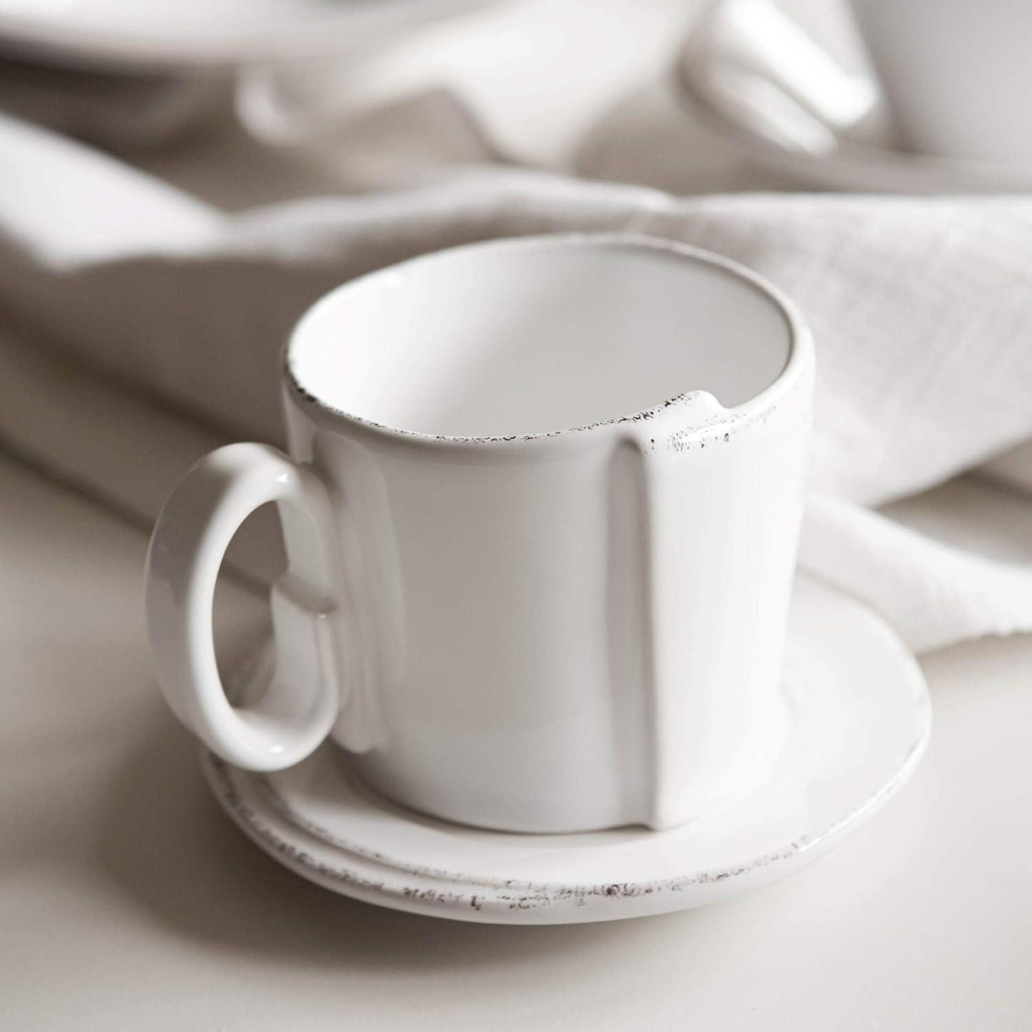 Lastra White Stoneware Cup and Saucer Set, 8 oz