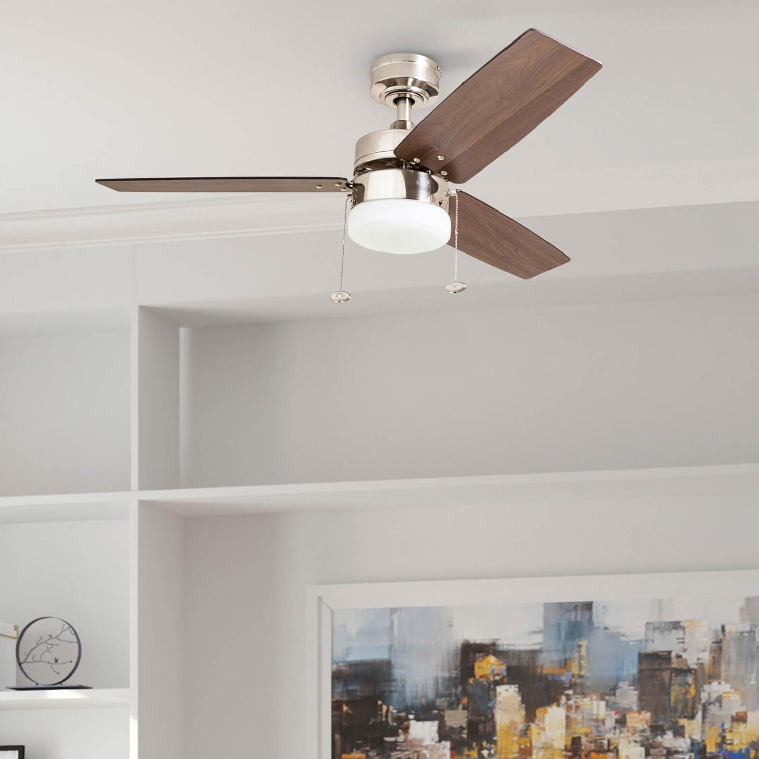 Prominence Home Reston 42-in Brushed Nickel with Burnt Oak/Chocolate Maple Blades Ceiling Fan With Light ( 3 -Blade )