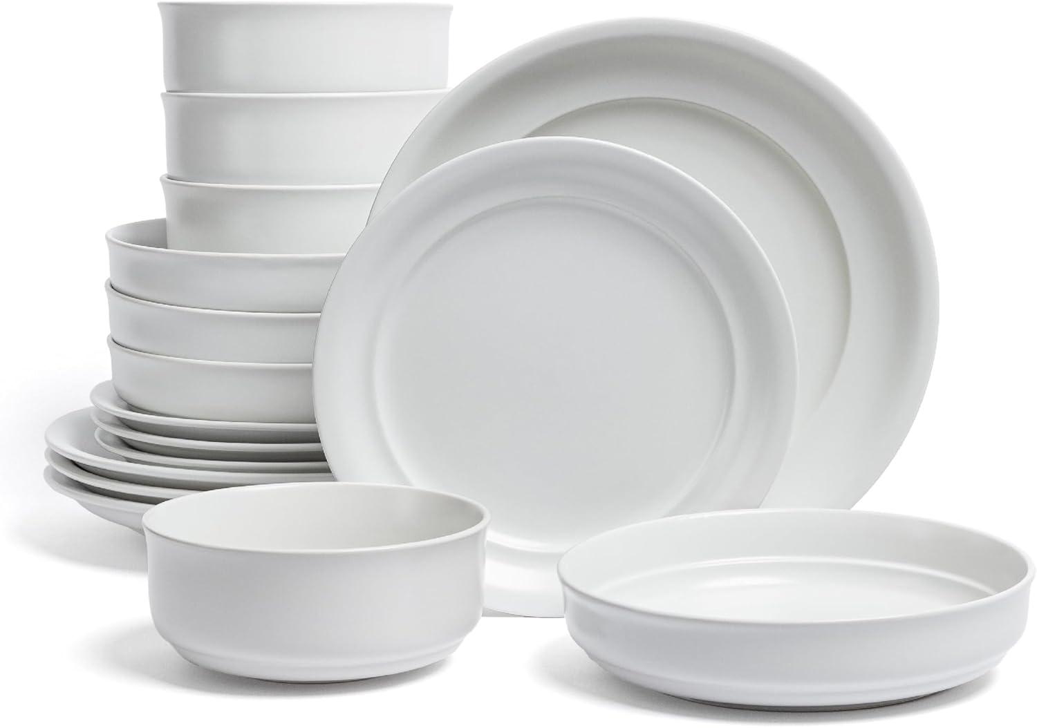 over&back Rimmed 16-Piece Semi Hand-Finished Stoneware Dinnerware Set, Service for 4